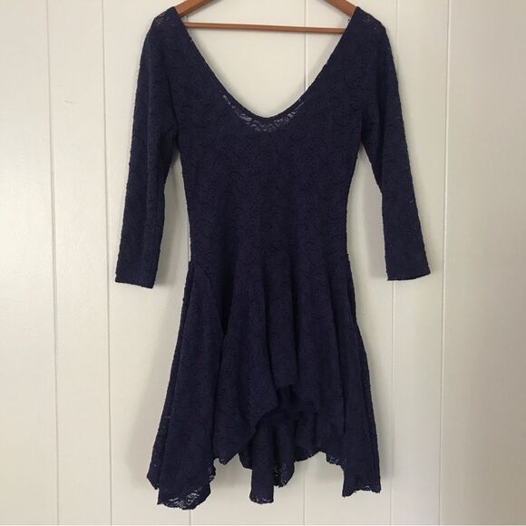 Free People Katya Paisley Lace Blue Asym Dress (S) - Picture 12 of 12